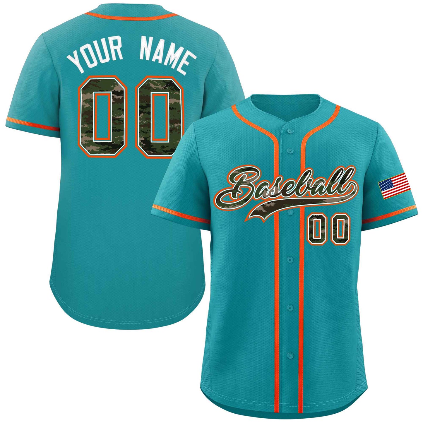 Custom Aqua Personalized Camo Font Authentic Baseball Jersey