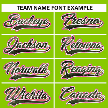 Custom Neon Green Personalized Camo Font Authentic Baseball Jersey