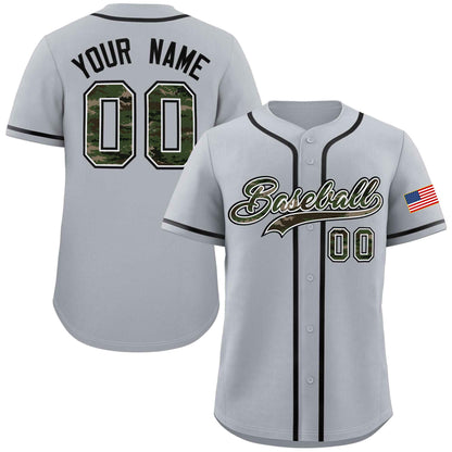 Custom Gray Personalized Camo Font Authentic Baseball Jersey