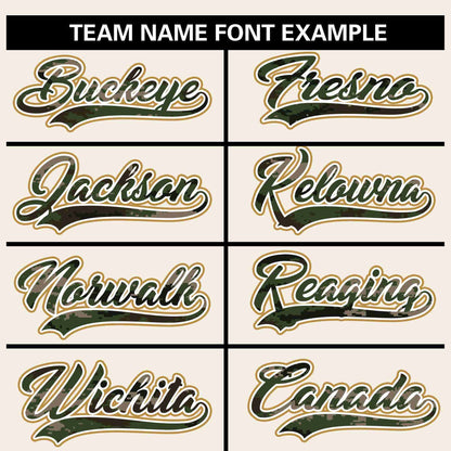 Custom Cream Personalized Camo Font Authentic Baseball Jersey