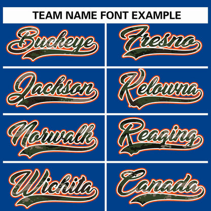 Custom Royal Personalized Camo Font Authentic Baseball Jersey