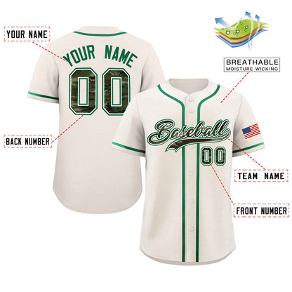 Custom Cream Personalized Camo Font Authentic Baseball Jersey