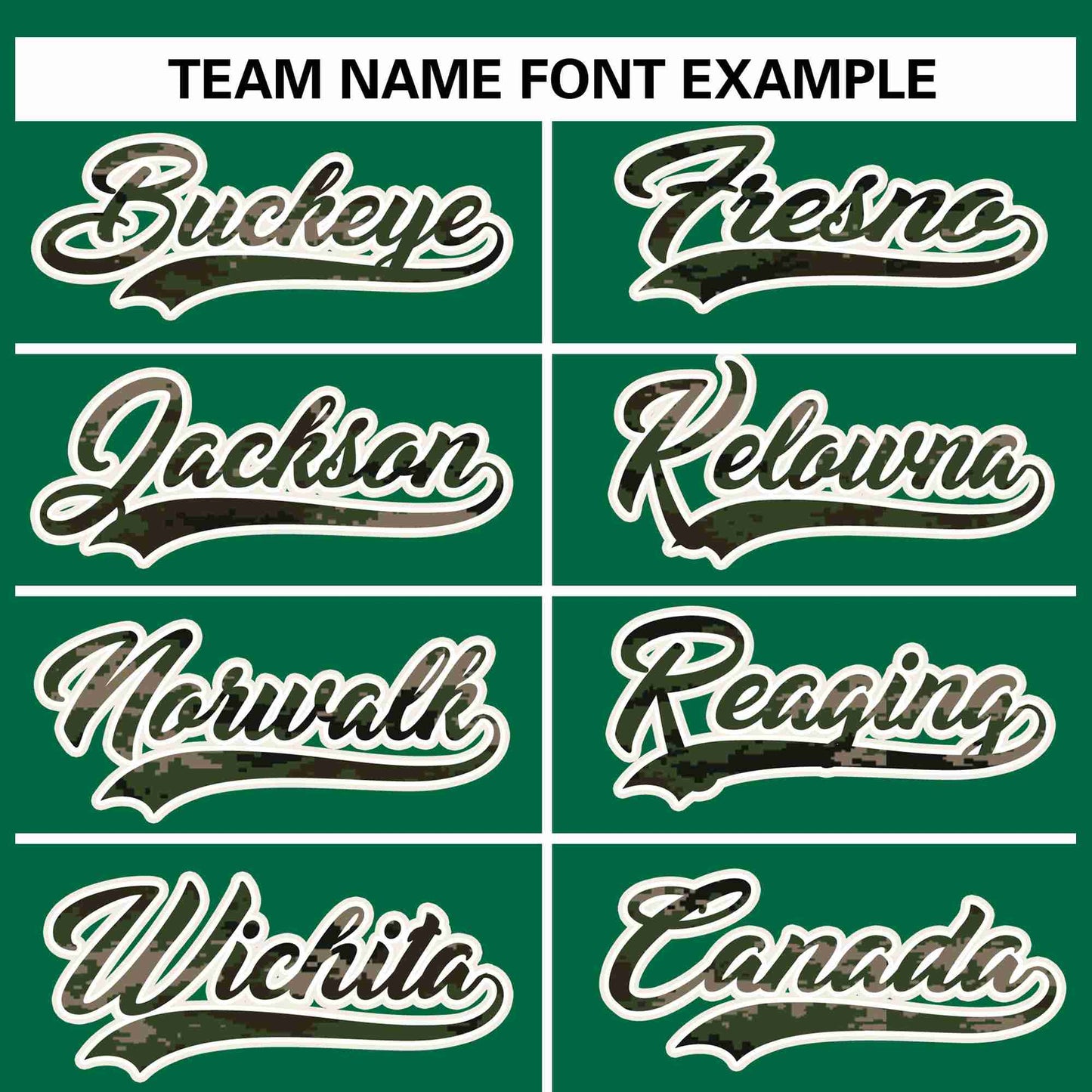 Custom Kelly Green Personalized Camo Font Authentic Baseball Jersey