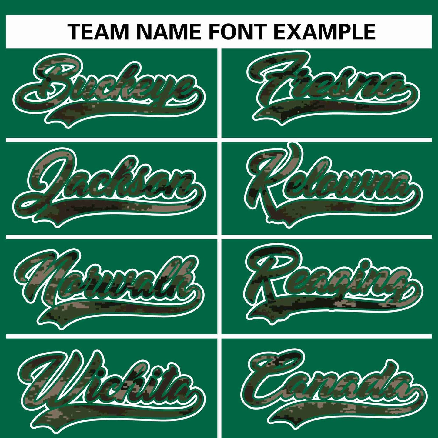 Custom Kelly Green Personalized Camo Font Authentic Baseball Jersey