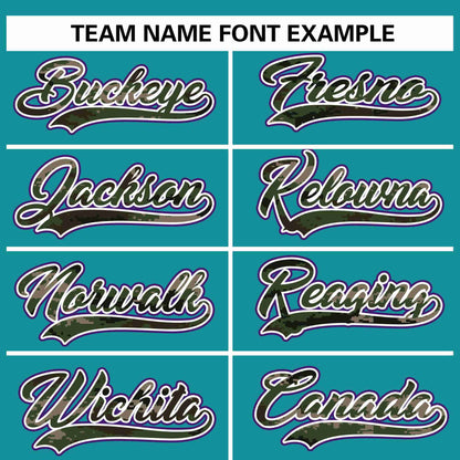 Custom Teal Personalized Camo Font Authentic Baseball Jersey