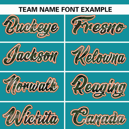 Custom Aqua Personalized Camo Font Authentic Baseball Jersey