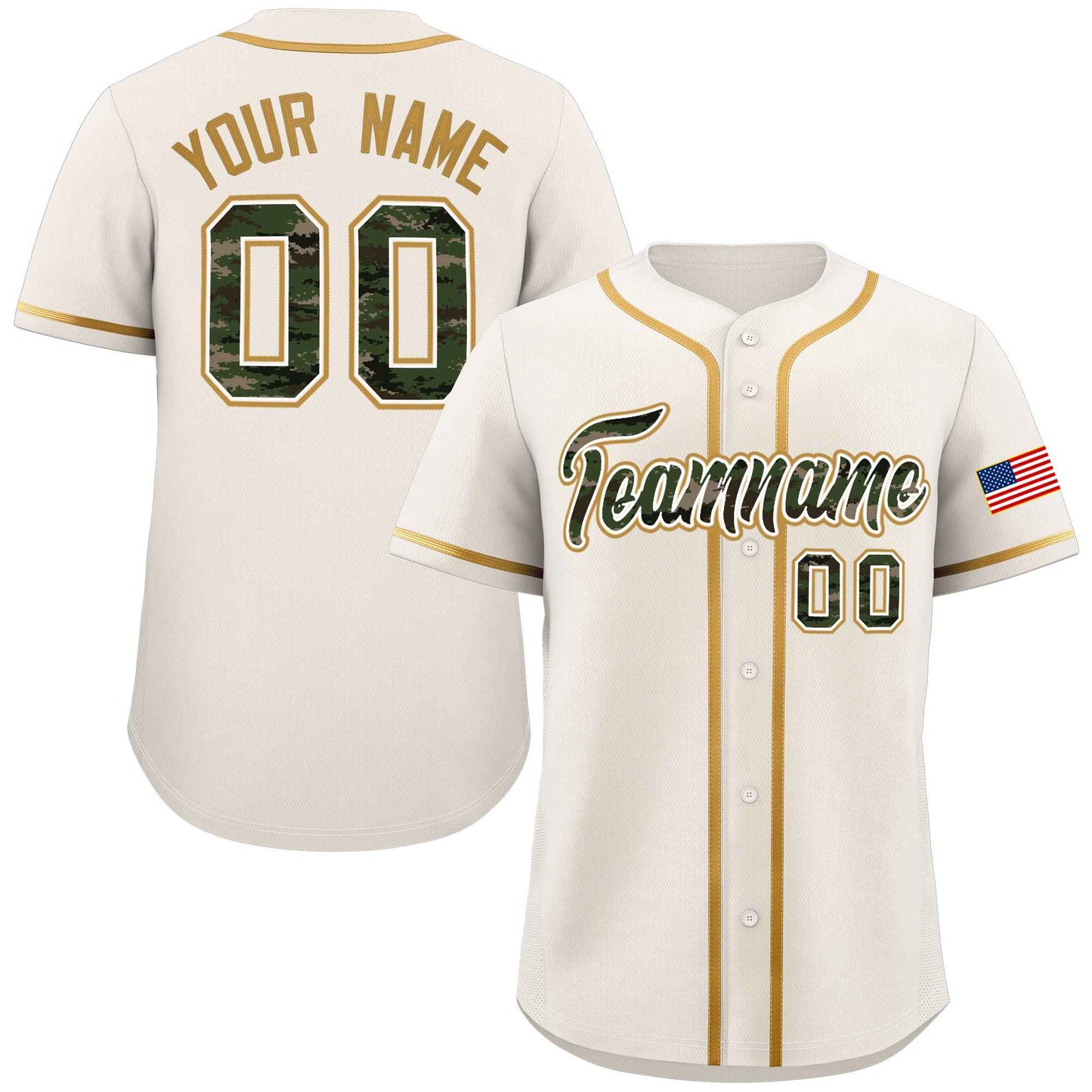 Custom Cream Personalized Camo Font Authentic Baseball Jersey