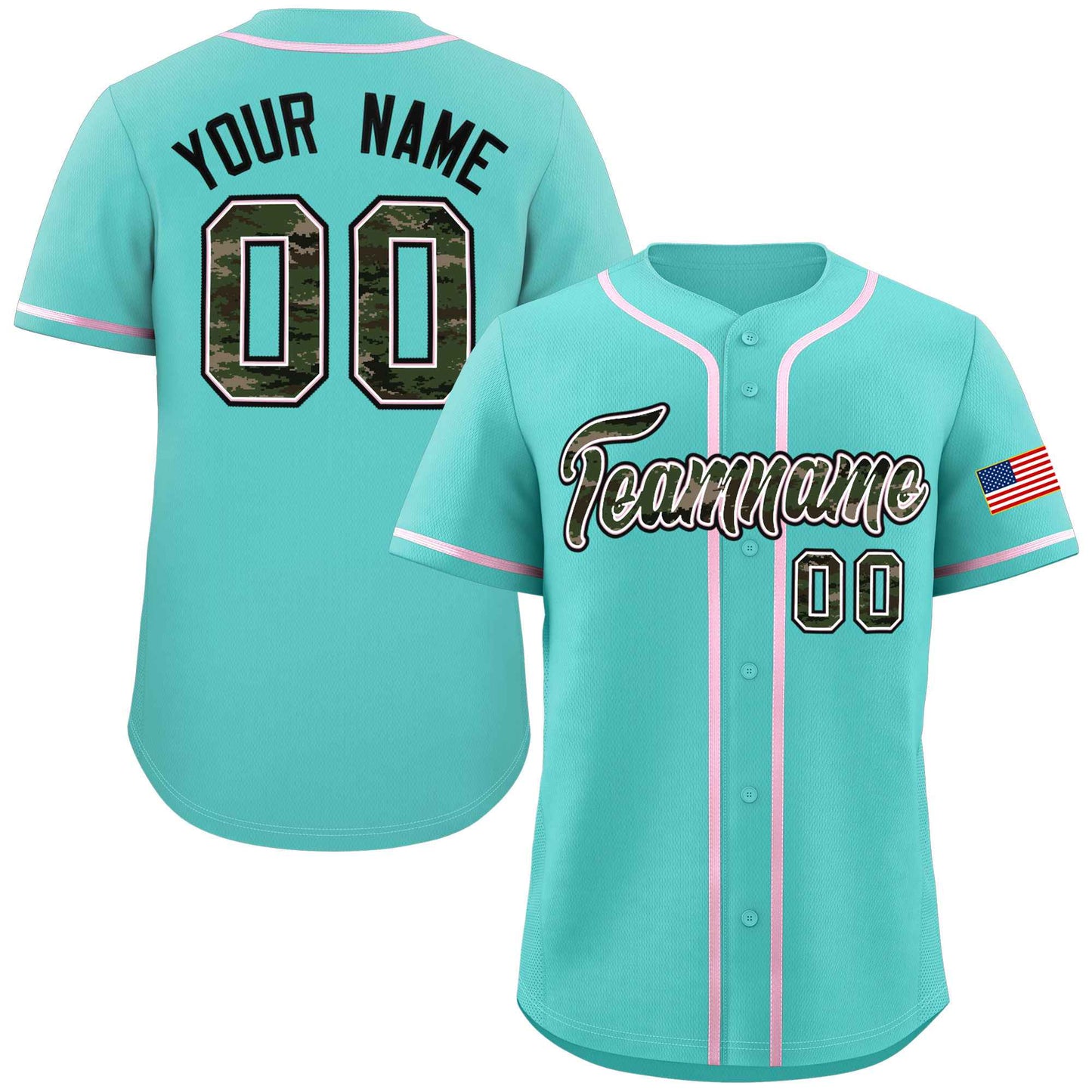 Custom Aqua Personalized Camo Font Authentic Baseball Jersey