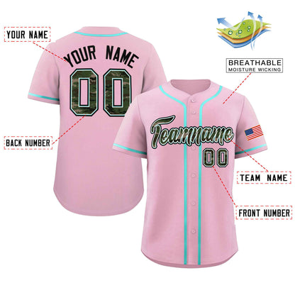 Custom Light Pink Personalized Camo Font Authentic Baseball Jersey