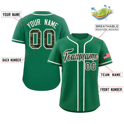 Custom Kelly Green Personalized Camo Font Authentic Baseball Jersey