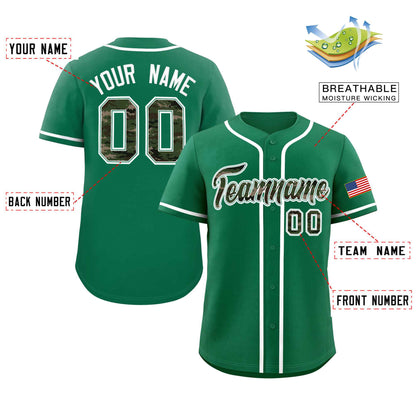 Custom Kelly Green Personalized Camo Font Authentic Baseball Jersey