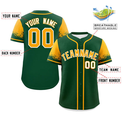 Custom Green Yellow Personalized Raglan Sleeves Design Authentic Baseball Jersey