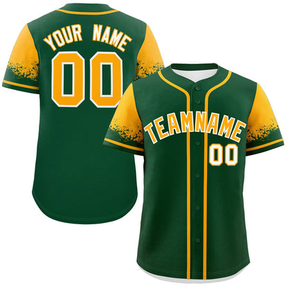 Custom Green Yellow Personalized Raglan Sleeves Design Authentic Baseball Jersey