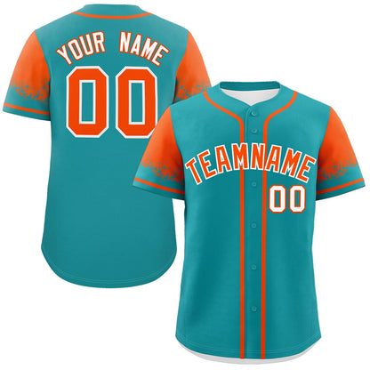 Custom Aqua Orange Personalized Raglan Sleeves Design Authentic Baseball Jersey