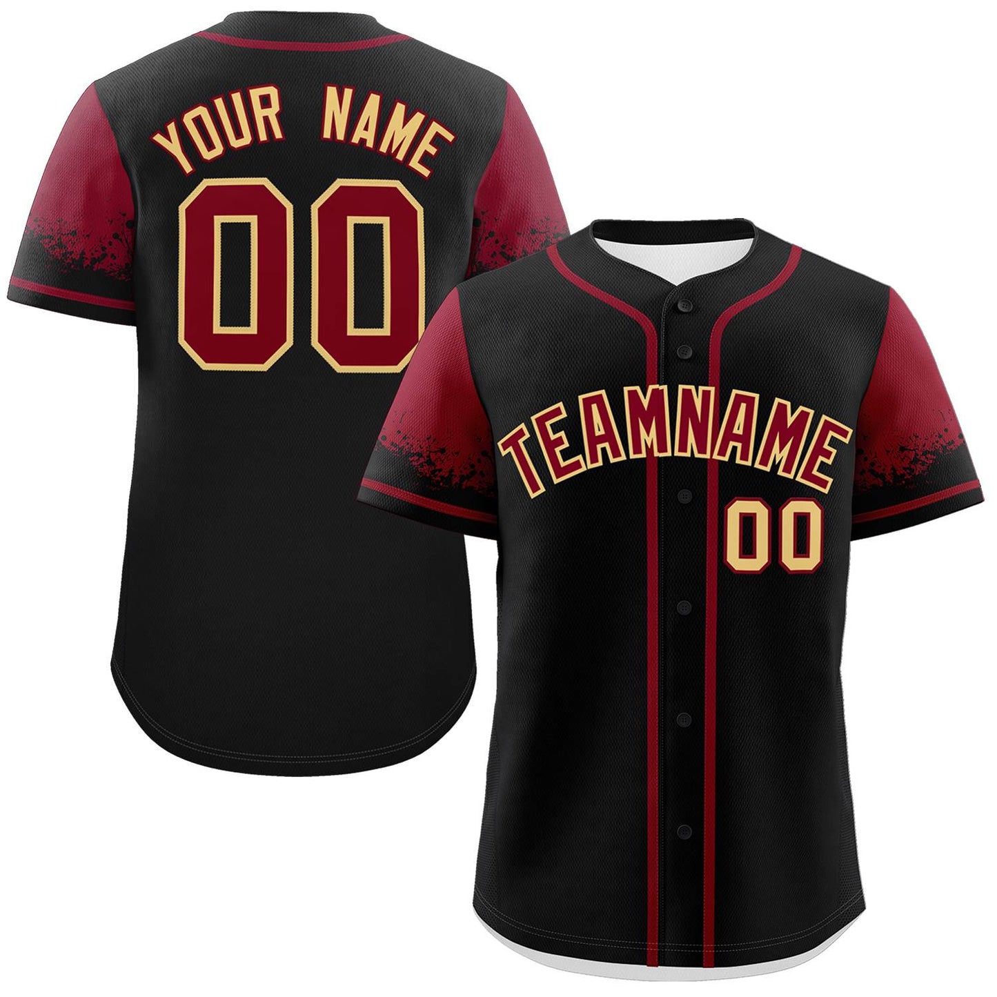 Custom Black Crimson Personalized Raglan Sleeves Design Authentic Baseball Jersey