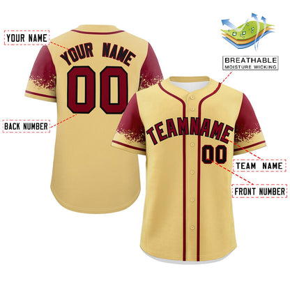 Custom Khaki Crimson Personalized Raglan Sleeves Design Authentic Baseball Jersey