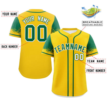 Custom Gold Kelly Green Personalized Raglan Sleeves Design Authentic Baseball Jersey