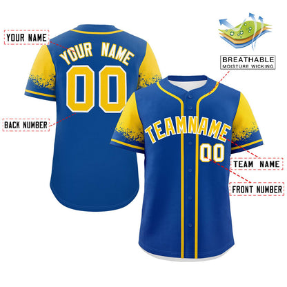 Custom Royal Gold Personalized Raglan Sleeves Design Authentic Baseball Jersey