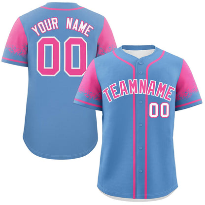 Custom Light Blue Pink Personalized Raglan Sleeves Design Authentic Baseball Jersey