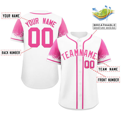 Custom White Pink Personalized Raglan Sleeves Design Authentic Baseball Jersey