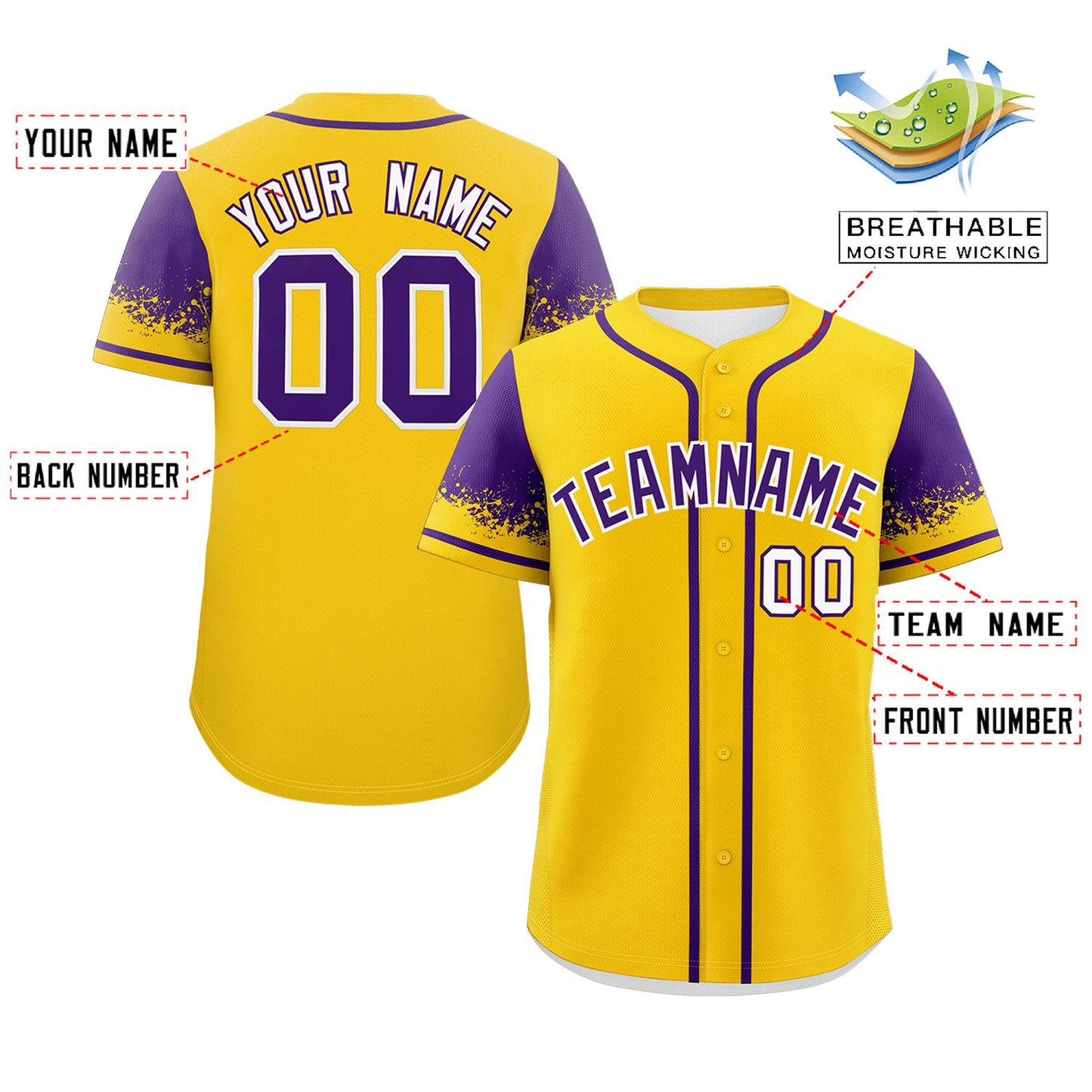 Custom Gold Purple Personalized Raglan Sleeves Design Authentic Baseball Jersey