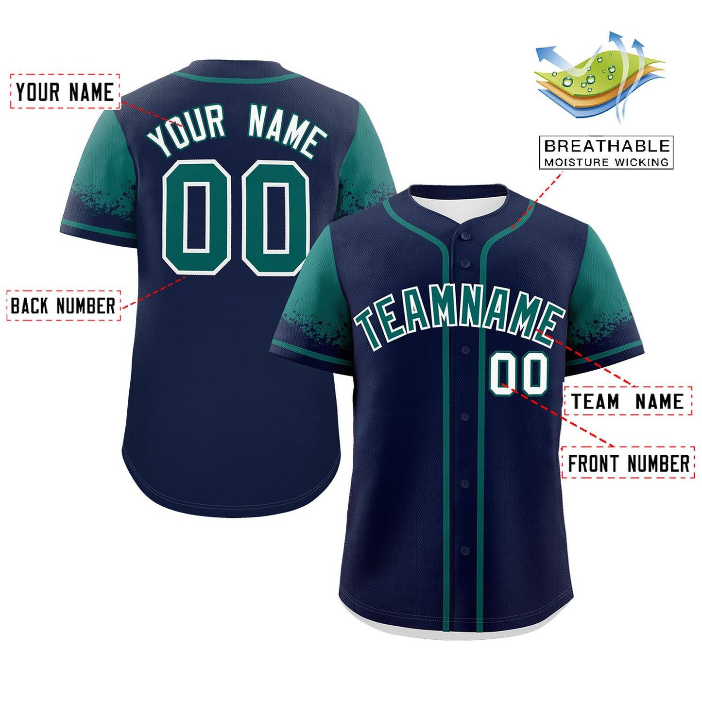 Custom Navy Aqua Personalized Raglan Sleeves Design Authentic Baseball Jersey