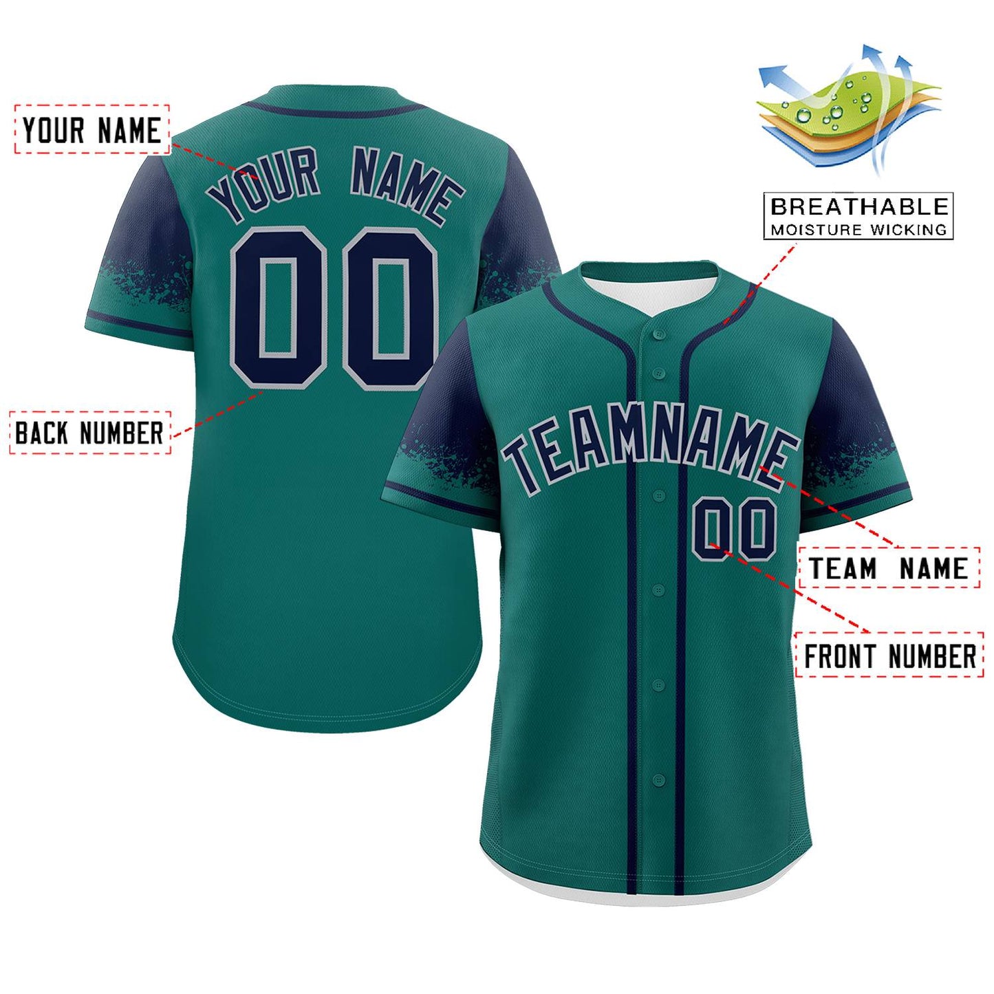 Custom Aqua Navy Personalized Raglan Sleeves Design Authentic Baseball Jersey