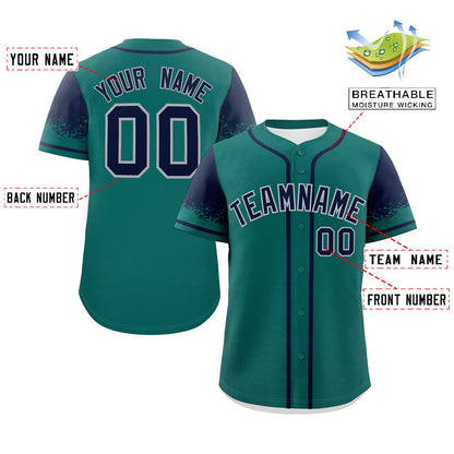 Custom Aqua Navy Personalized Raglan Sleeves Design Authentic Baseball Jersey