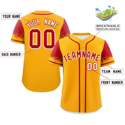 Custom Yellow Red Personalized Raglan Sleeves Design Authentic Baseball Jersey