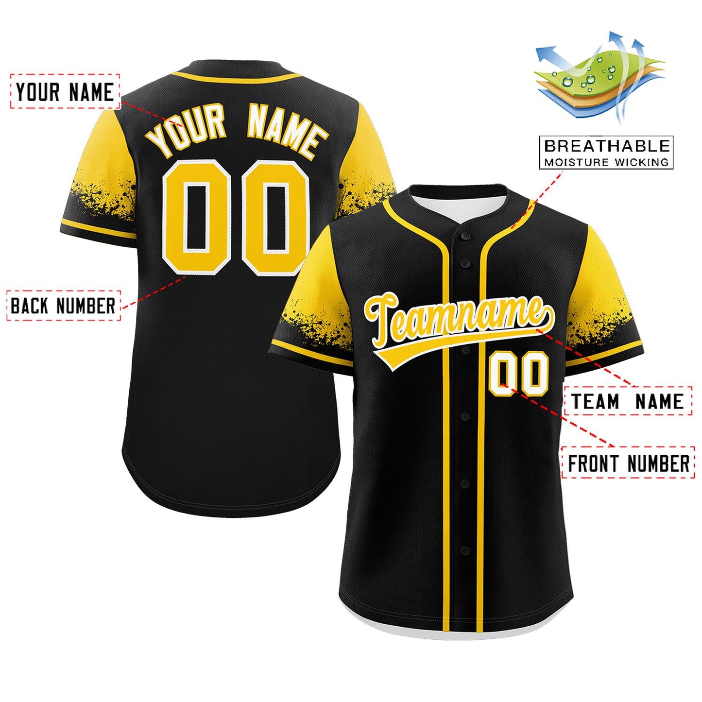 Custom Black Gold Personalized Raglan Sleeves Design Authentic Baseball Jersey