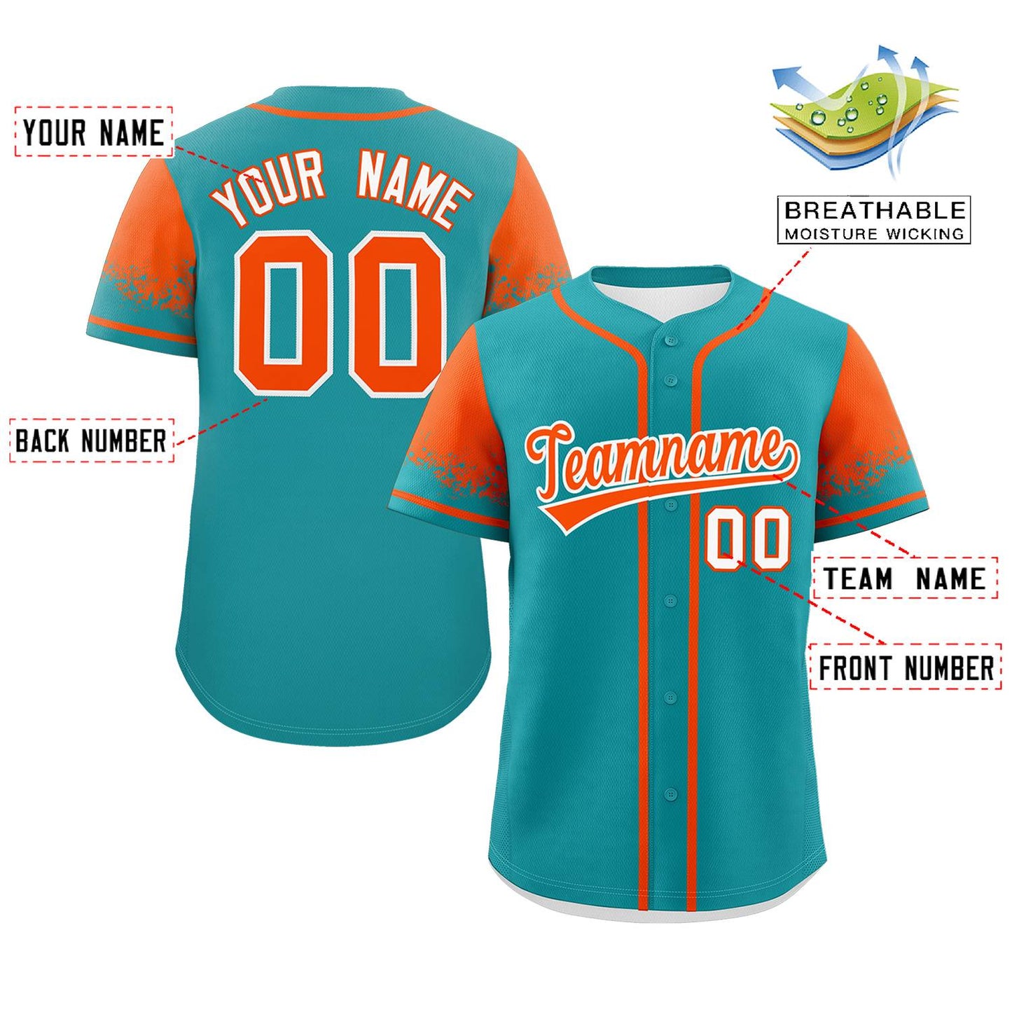 Custom Aqua Orange Personalized Raglan Sleeves Design Authentic Baseball Jersey