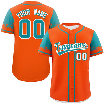 Custom Orange Aqua Personalized Raglan Sleeves Design Authentic Baseball Jersey