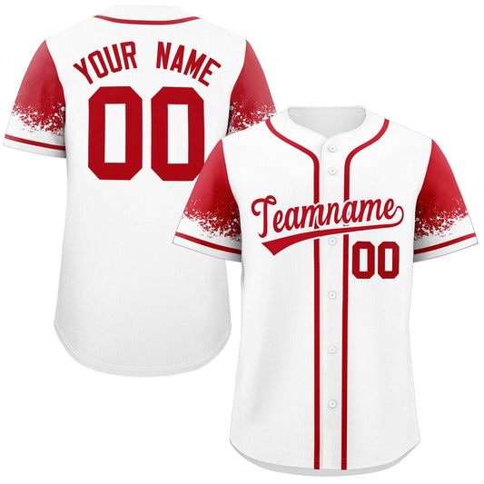 Custom White Red Personalized Raglan Sleeves Design Authentic Baseball Jersey