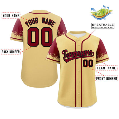 Custom Khaki Crimson Personalized Raglan Sleeves Design Authentic Baseball Jersey