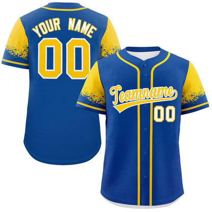 Custom Royal Gold Personalized Raglan Sleeves Design Authentic Baseball Jersey