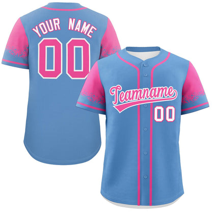 Custom Light Blue Pink Personalized Raglan Sleeves Design Authentic Baseball Jersey