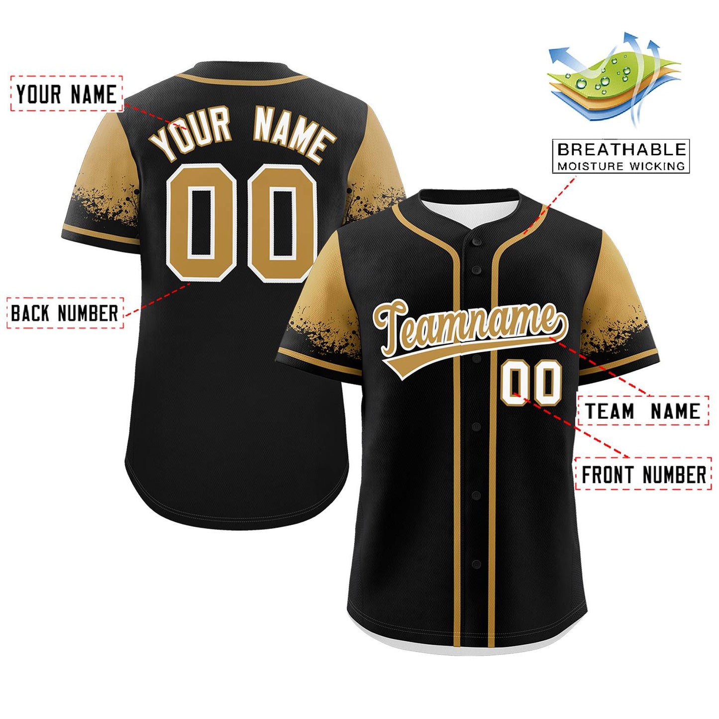 Custom Black Old Gold Personalized Raglan Sleeves Design Authentic Baseball Jersey