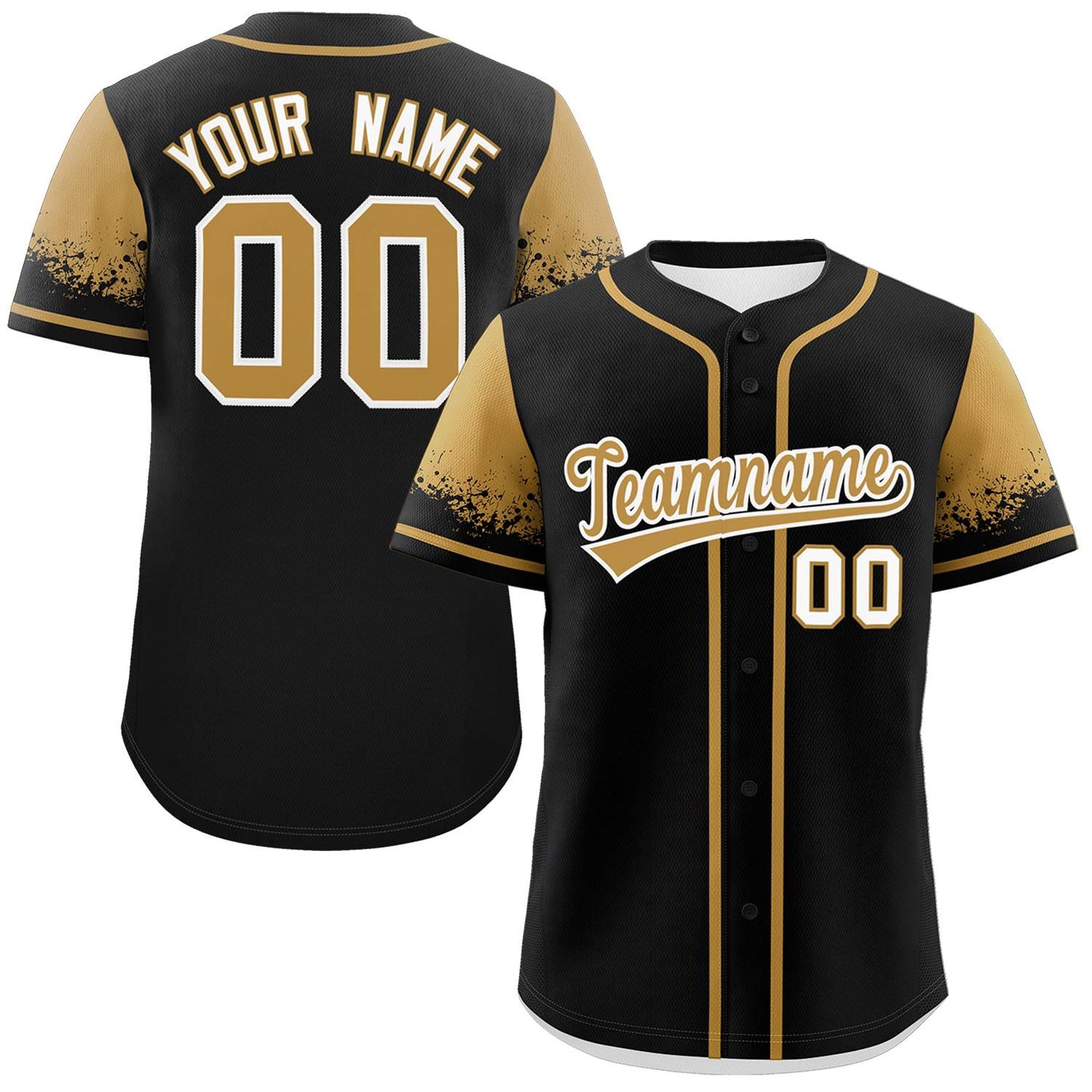 Custom Black Old Gold Personalized Raglan Sleeves Design Authentic Baseball Jersey