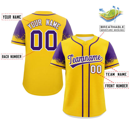 Custom Gold Purple Personalized Raglan Sleeves Design Authentic Baseball Jersey