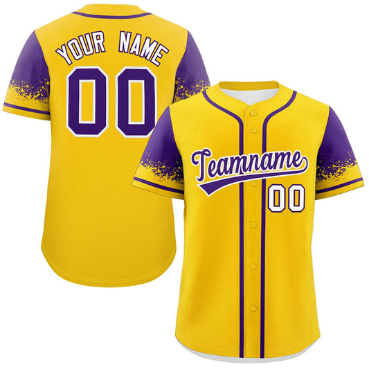 Custom Gold Purple Personalized Raglan Sleeves Design Authentic Baseball Jersey