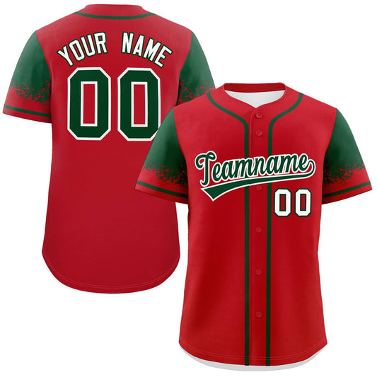 Custom Red Green Personalized Raglan Sleeves Design Authentic Baseball Jersey