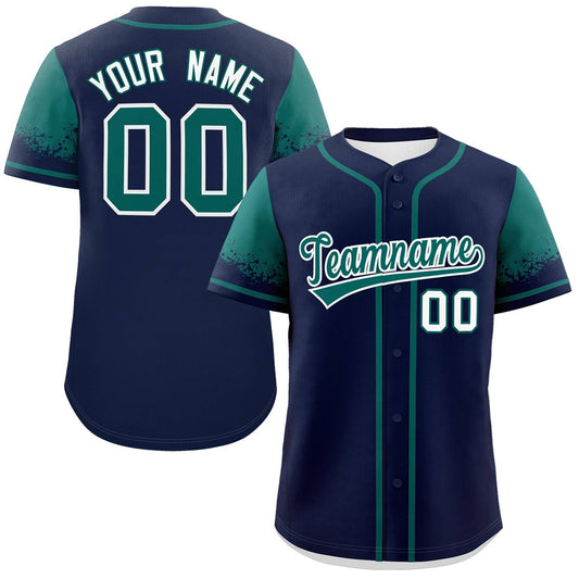 Custom Navy Aqua Personalized Raglan Sleeves Design Authentic Baseball Jersey