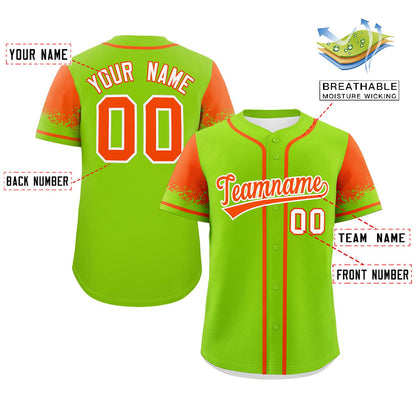 Custom Neon Green Orange Personalized Raglan Sleeves Design Authentic Baseball Jersey