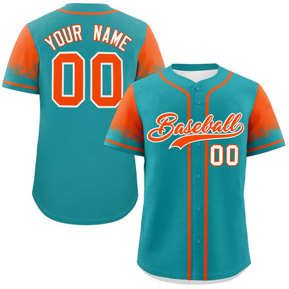 Custom Aqua Orange Personalized Raglan Sleeves Design Authentic Baseball Jersey