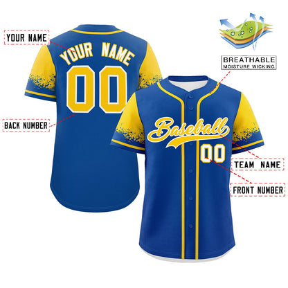 Custom Royal Gold Personalized Raglan Sleeves Design Authentic Baseball Jersey