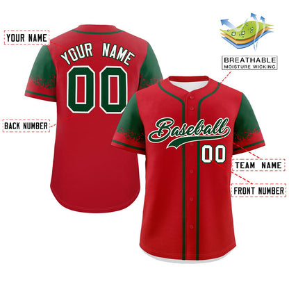 Custom Red Green Personalized Raglan Sleeves Design Authentic Baseball Jersey