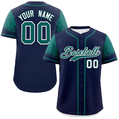 Custom Navy Aqua Personalized Raglan Sleeves Design Authentic Baseball Jersey