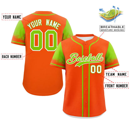 Custom Orange Neon Green Personalized Raglan Sleeves Design Authentic Baseball Jersey