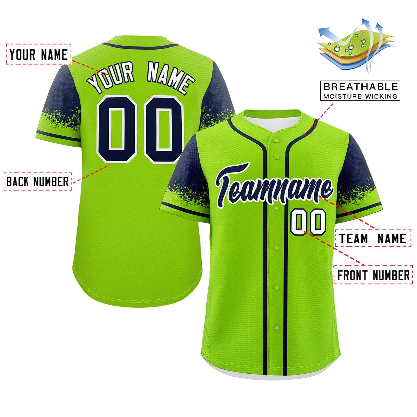 Custom Neon Green Navy Personalized Raglan Sleeves Design Authentic Baseball Jersey