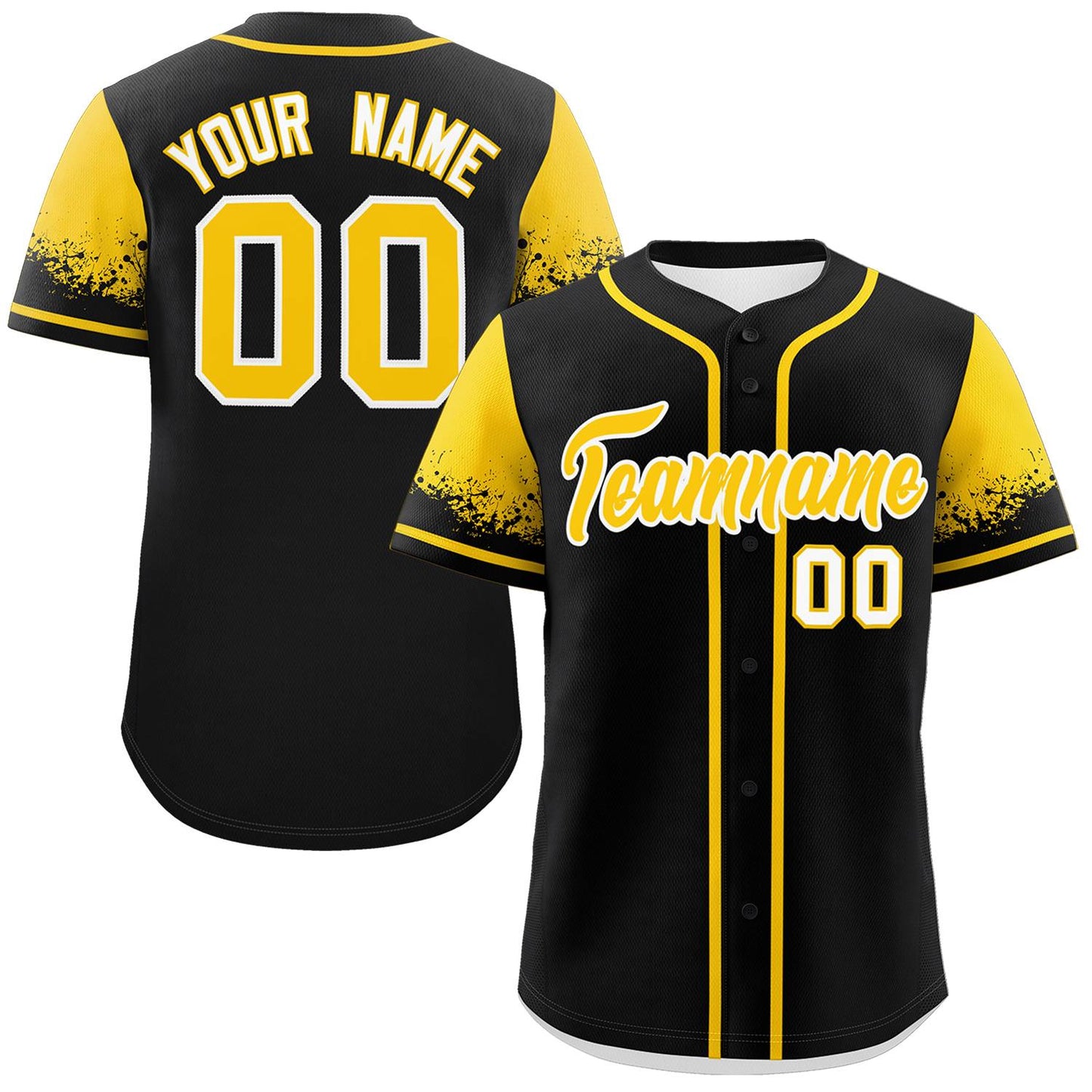 Custom Black Gold Personalized Raglan Sleeves Design Authentic Baseball Jersey